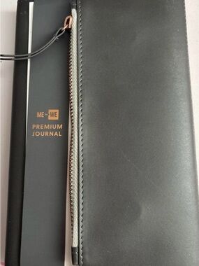 Me to We Black Leather Zip Travel Wallet with Rose Gold Accents